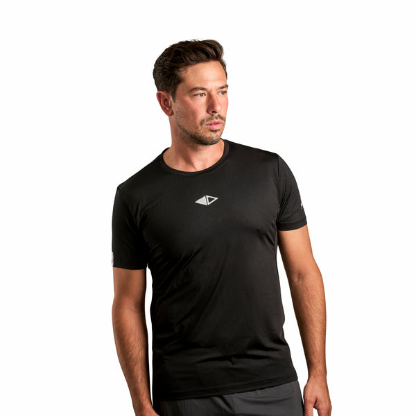 FLEX2 black performance tee with lightweight breathable fabric